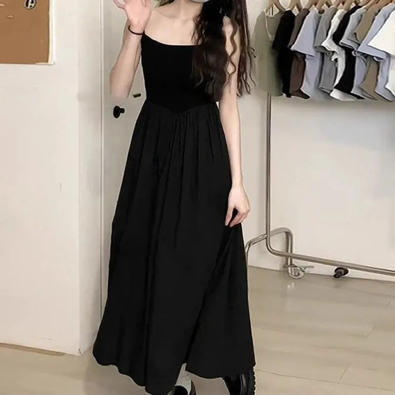 Robe longue femme à bretelles – Streetwear fluide taille haute