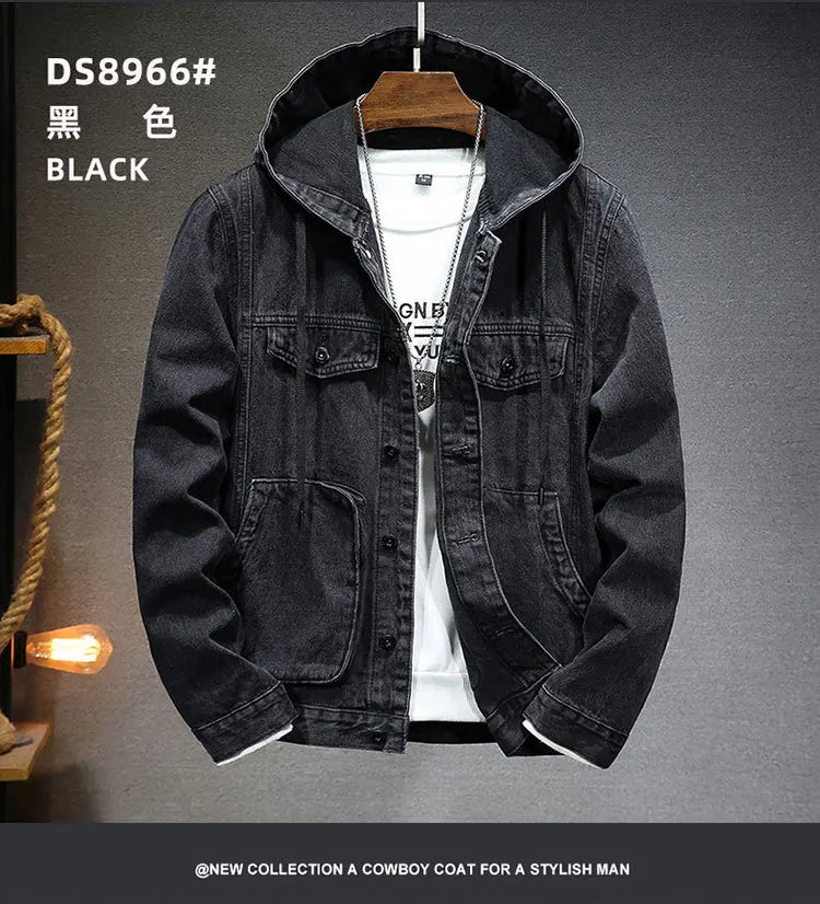 Veste Jean Homme À Capuche – Casual Manches Longues Printemps Été 2025