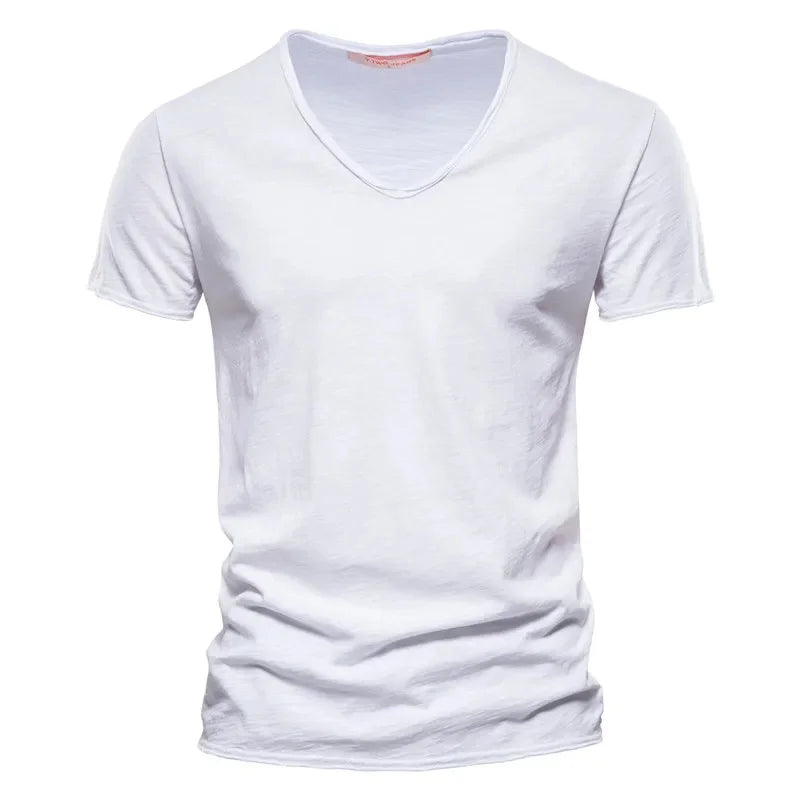 T-shirt homme en coton – Col V slim casual