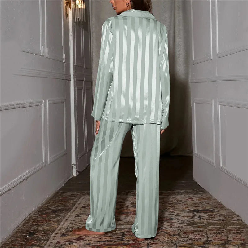 Sleepwear Summer Wear New Women's Youth Stripe Ice Silk Thin Short Sleeved Trousers Sets Pajamas Home Clothing Set Femme