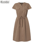 Robe femme ZANZEA à manches courtes – Cordon à la taille