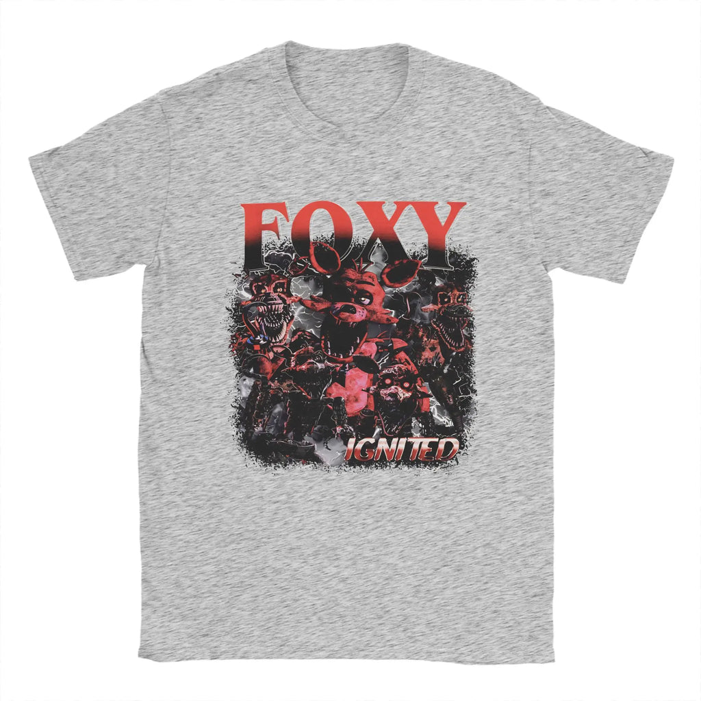 Men's FNAFS Vintage  Foxy   T Shirt  Pure Cotton Clothes Amazing Short Sleeve Crew Neck Tees Graphic T-Shirt