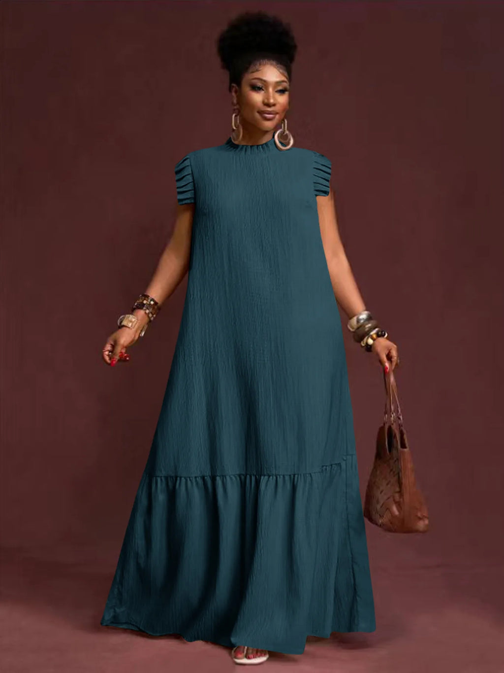 Plus Size Women's Elegant Skirt Dress Casual Work European American Style with Pleated Texture And Large Swing Hemline