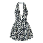 YENKYE French Style Retro Polka Dot Deep V Halter Dress Women Sexy