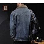 2026 Autumn and Winter Men's New Denim Jacket Fleece Thickened Retro Loose Casual Jacket