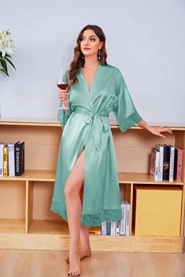 Robe de chambre femme satinée – Kimono de mariage