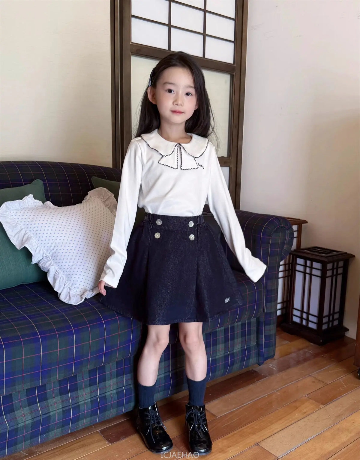 Teen Girl Clothes Children  Waist Shell Button Denim Skirt and Top Kids Versatile Casual Outfits Costumes Vintage Girls Elastic