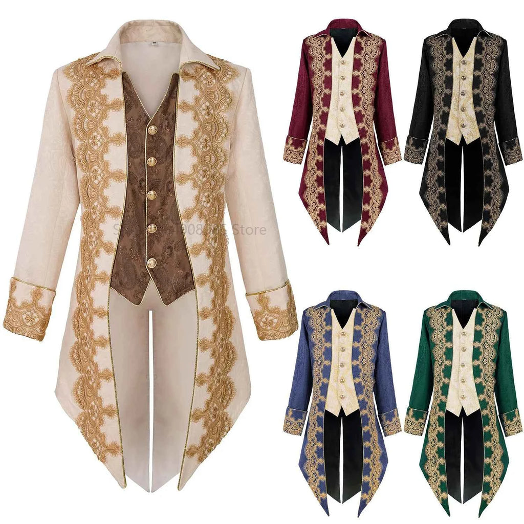 Men Steampunk Gothic Victorian Jacket Vintage Purple Velvet Tailcoat Medieval Frock Coat Uniform Renaissance Costume Homme XXXL