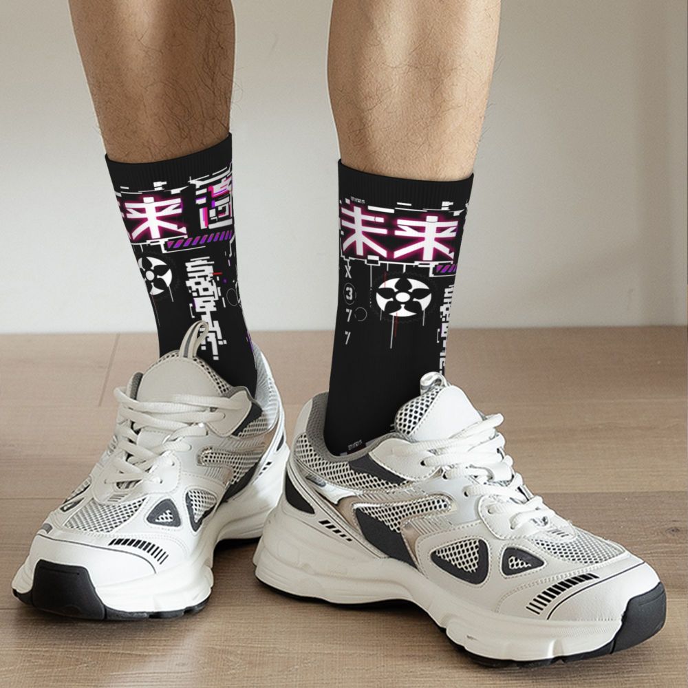 Techwear Men's Crew Socks Unisex Fun Japanese Future Tech Street Wear Style Spring Summer Autumn Winter Dress Socks