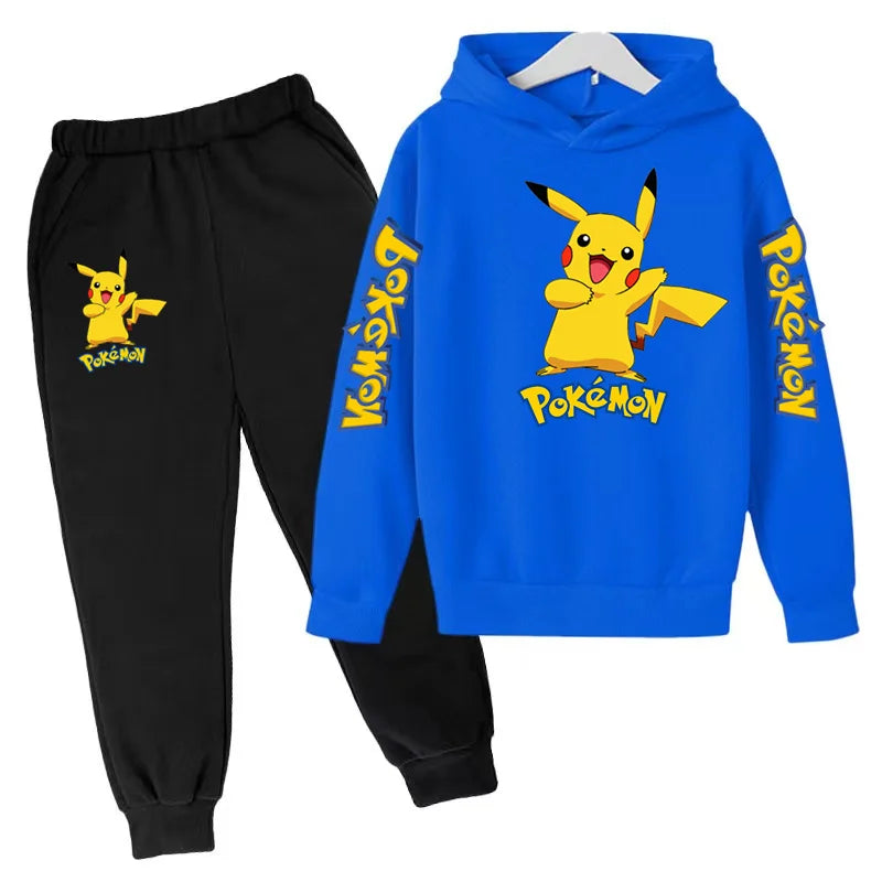 New Children's Sports Outfit Set-Hooded Jacket+long Pants with Cartoon Patterns Casual Loose Fit Suitable Boys Girls Aged3to13