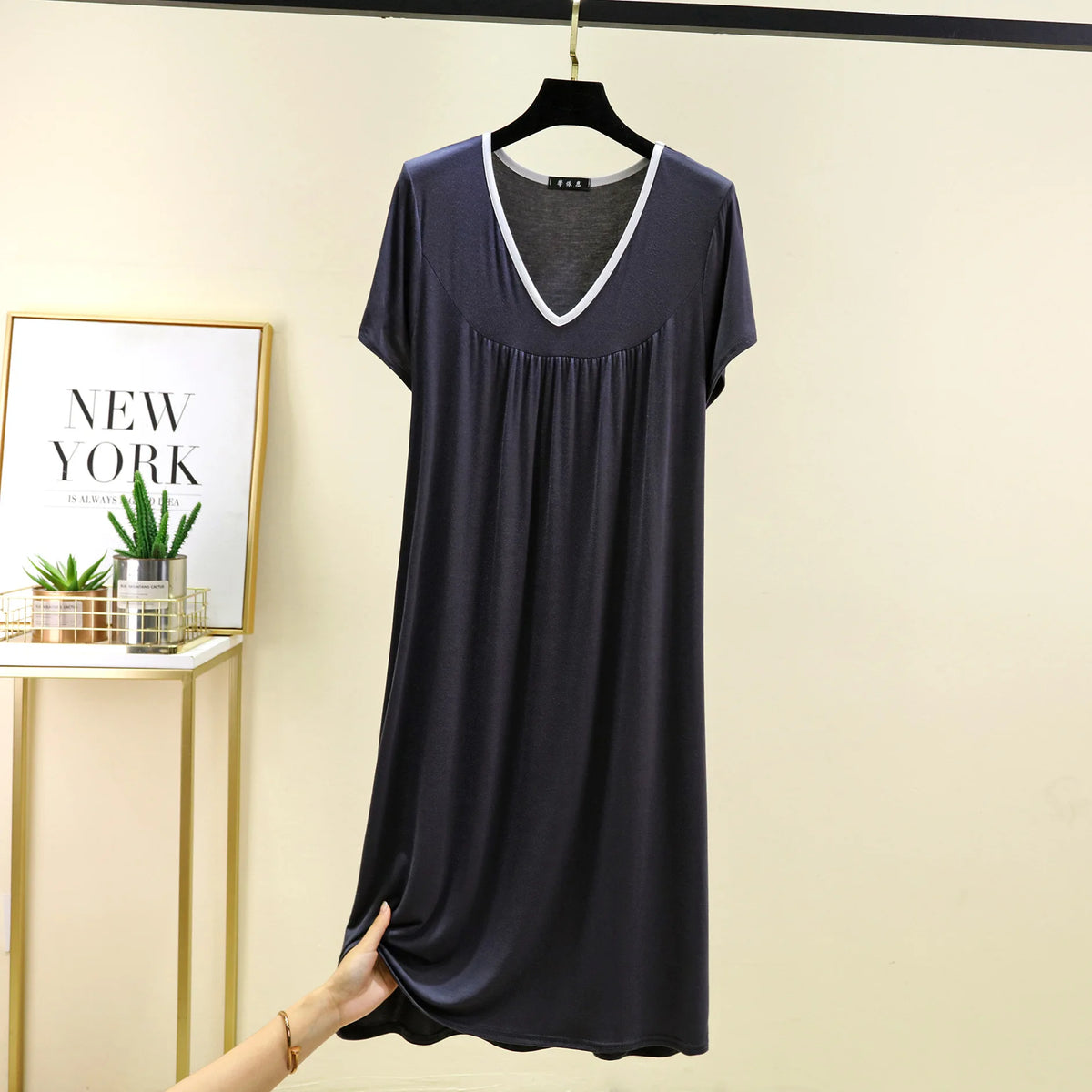 Plus size L to 6XL Modal V-Neck sleepdress summer women Loose homewear dress solid color casual long nightdress comfort homewear