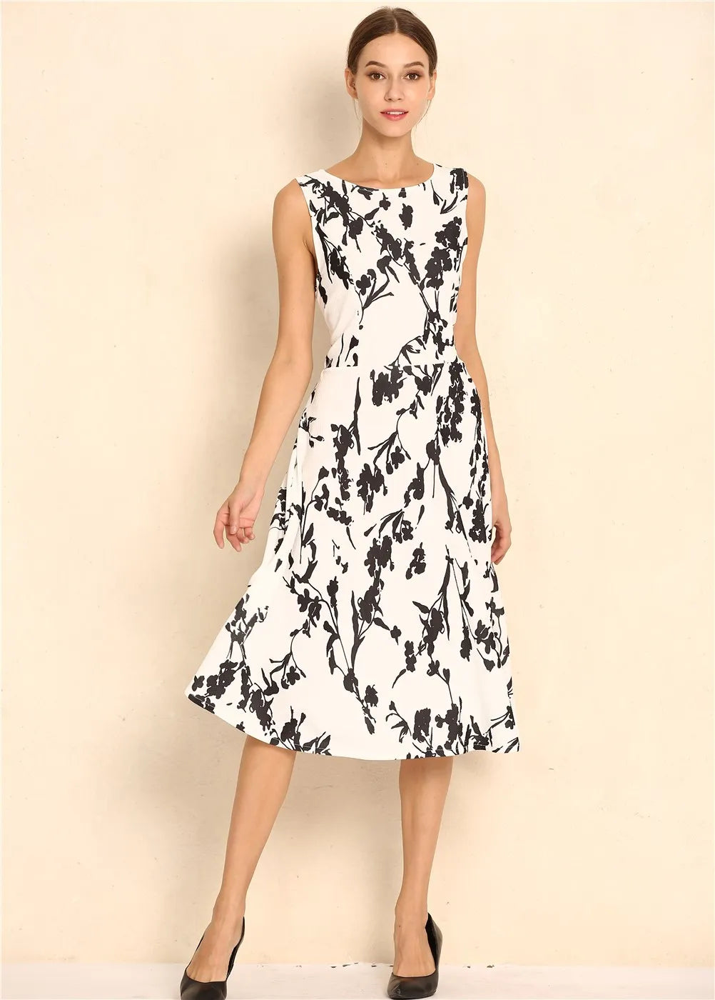 Summer Women Dress Clothing Floral Print Robe Retro Swing Casual Vintage Rockabilly