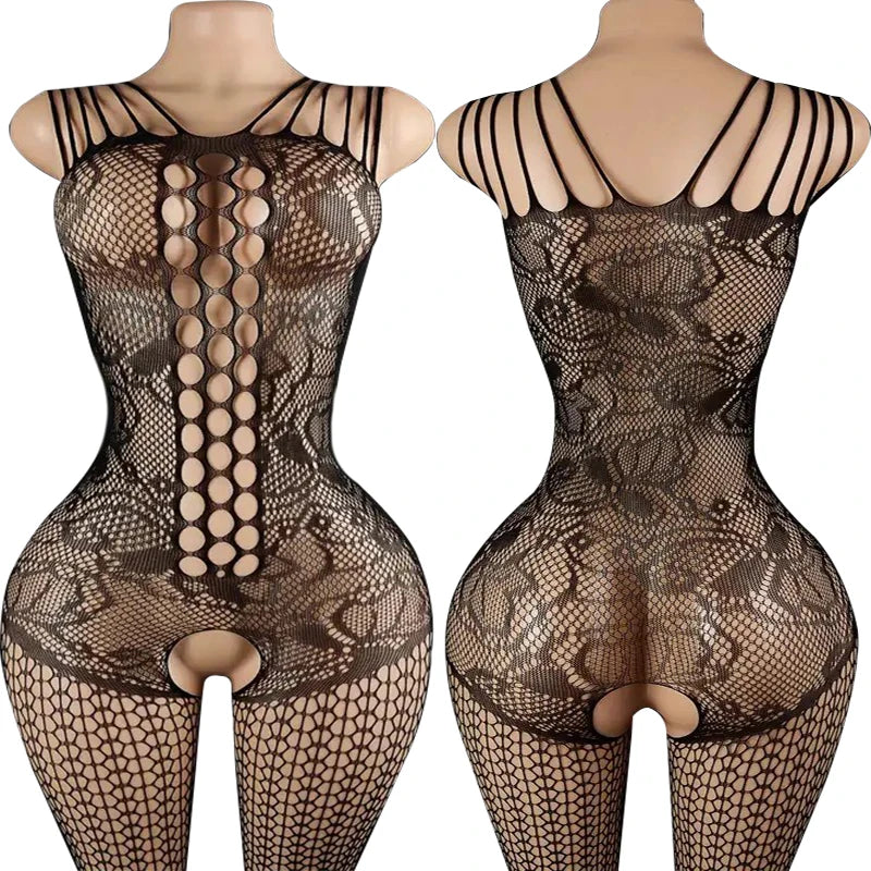 Off Shoulder Mesh Floral Print Baby Dolls Dress Short Sleeve Erotic Crotchless Lingerie Women Sexy Hollow Open Bra Bodystockings