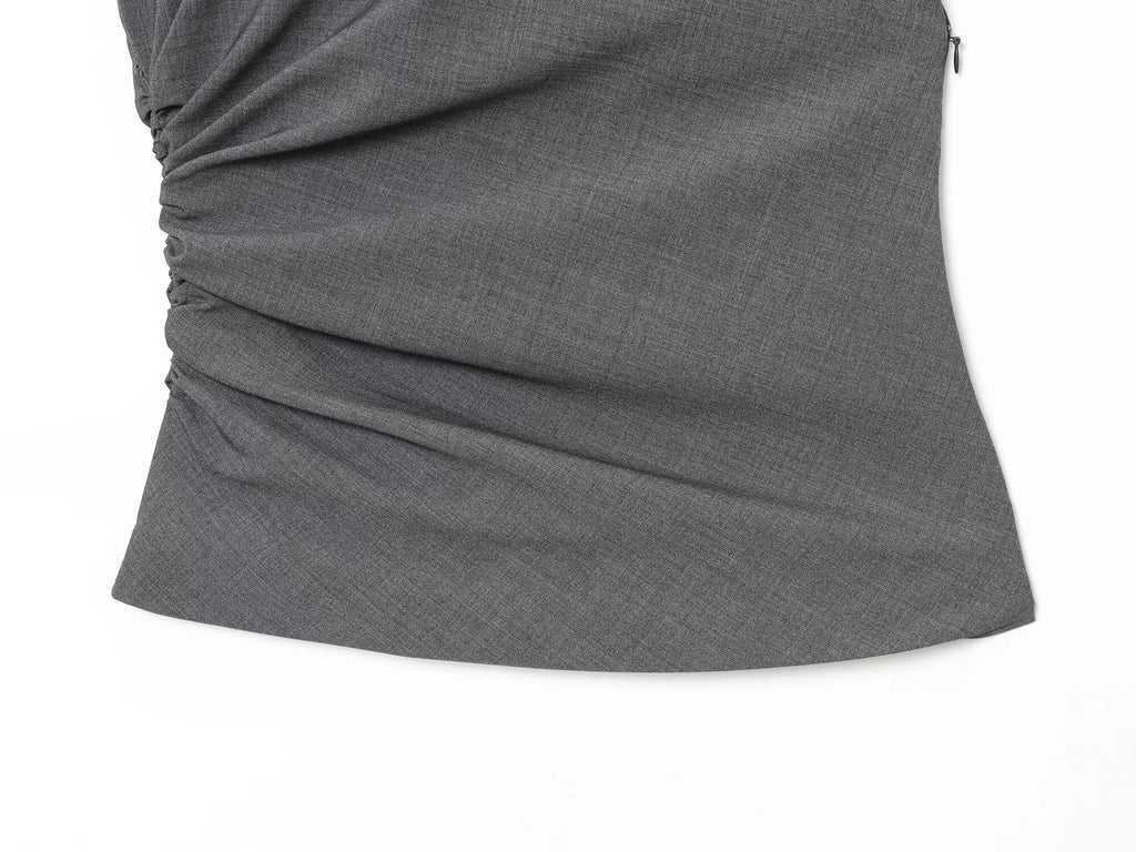 European and American style foreign trade women's clothing new 2025 fashionable versatile solid color no cuff shoulder pad top