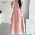 Women Fashion OL Work Sundress ZANZEA Elegant Summer Short Sleeve