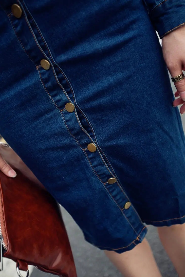 Robe-chemise en denim femme – Y2K mi-longue à ceinture