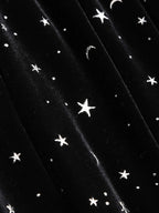 Women's Velvet V-neck Star & Moon  Bell Sleeve Dress