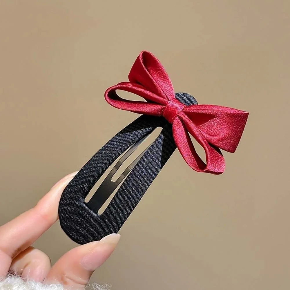 Headwear Polyester Bownot Hair Clip Alloy High-end Plaid Bow Hairpin Elegant Solid Color Korean Barrettes Girls