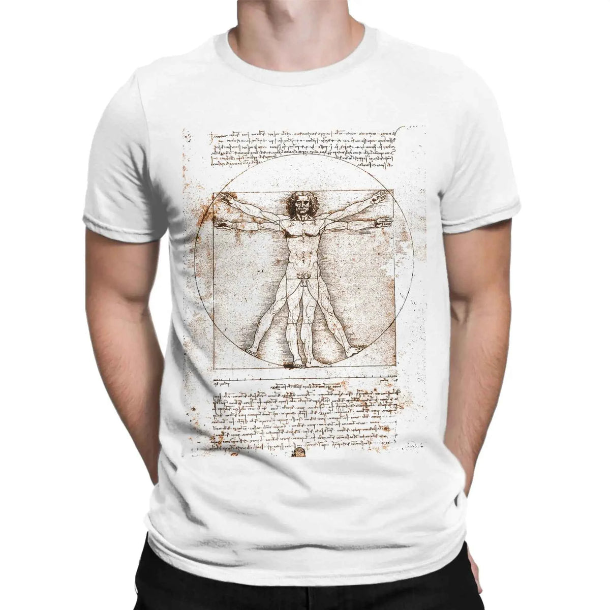 Men's Leonardo da Vinci Vitruvian Man T Shirts Engineer Pure Cotton Clothes Fun Short Sleeve Crewneck Tees Original T-Shirts