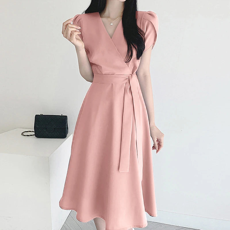 Women Fashion OL Work Sundress ZANZEA Elegant Summer Short Sleeve Dress Casual Solid A Line Vestido Kaftan Sarafans Robe Femme