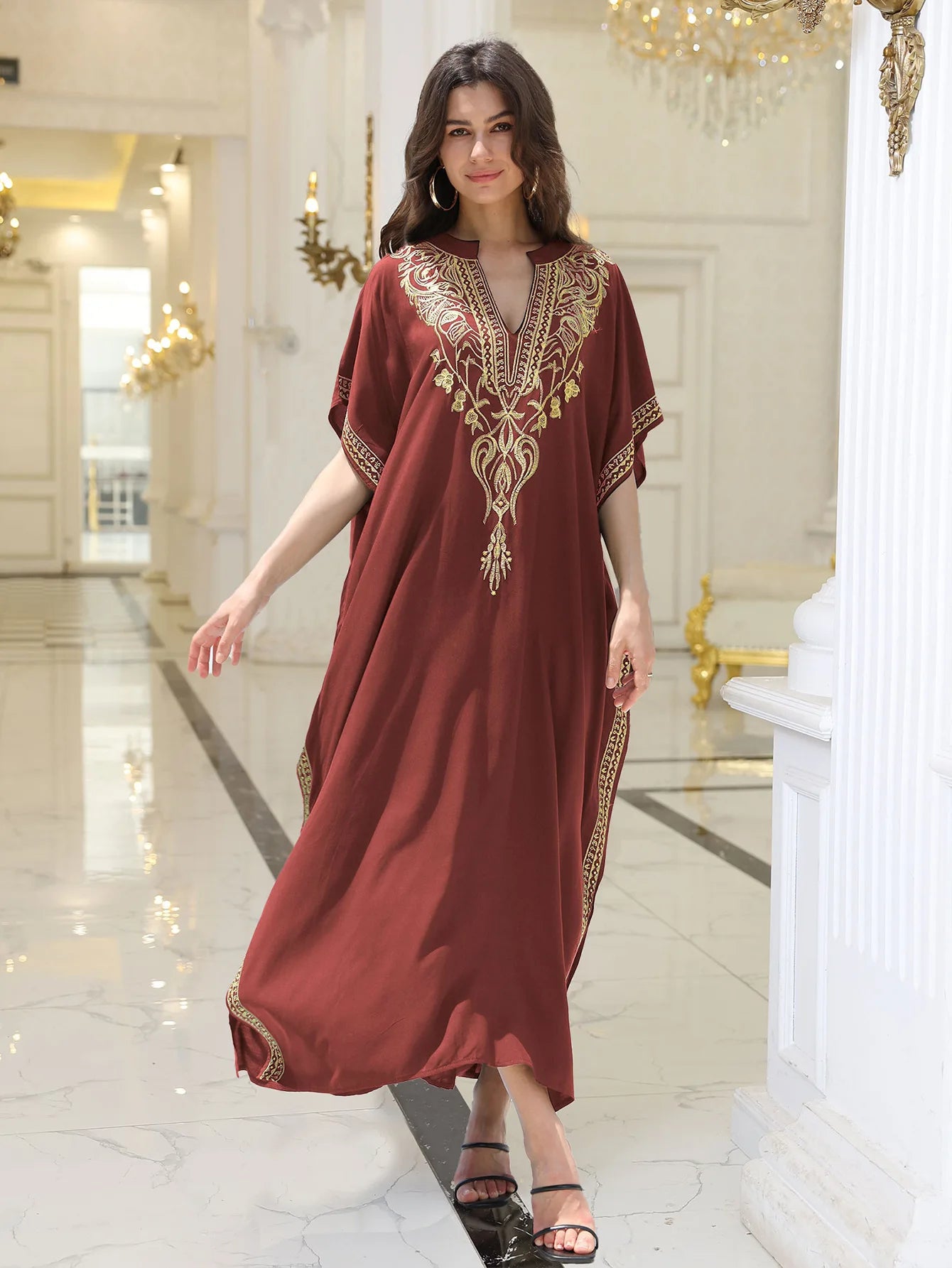 Boho Dress Women's Fashion Cotton Embroidered Beach Sun Protection Dresses For Women Loose Robe Bikini Swimsuit Outer Blouse