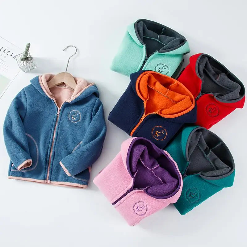 Manteau Polaire Enfant À Capuche – Double Polaire Chaud Zipé 2-14 Ans