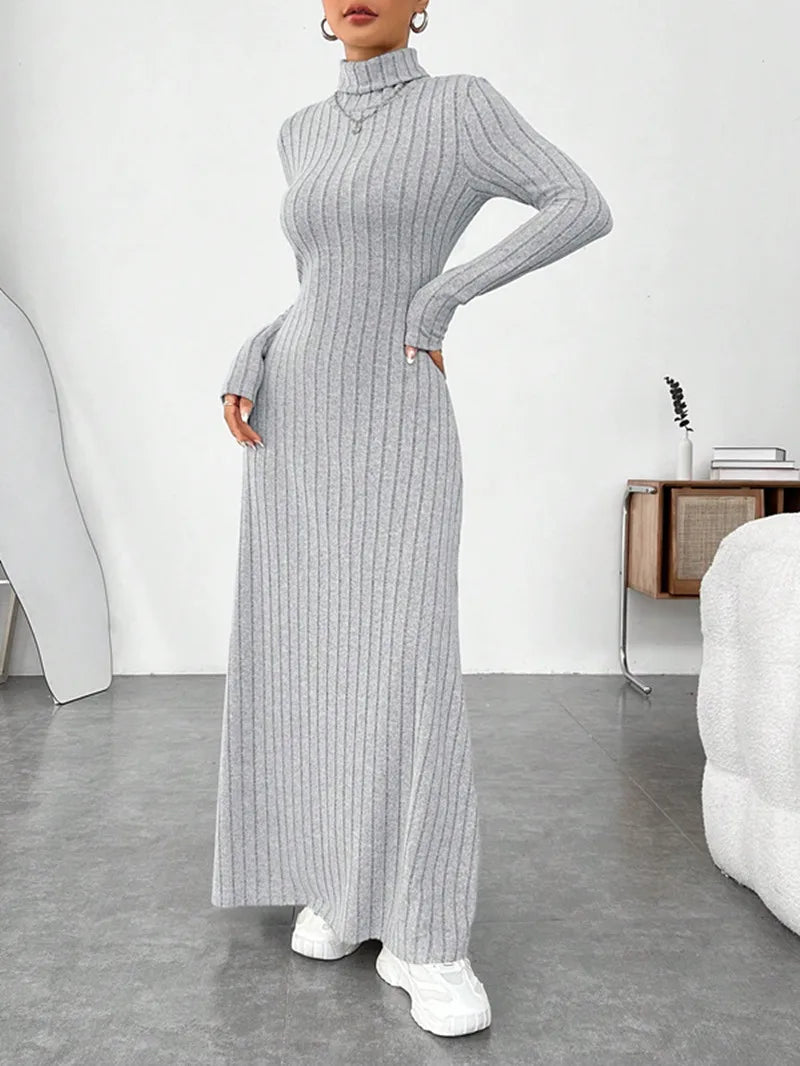 Women's Clothing 2025 Autumn/Winter Elegant Slim-Fit Turtleneck Solid Color Sweater Dress