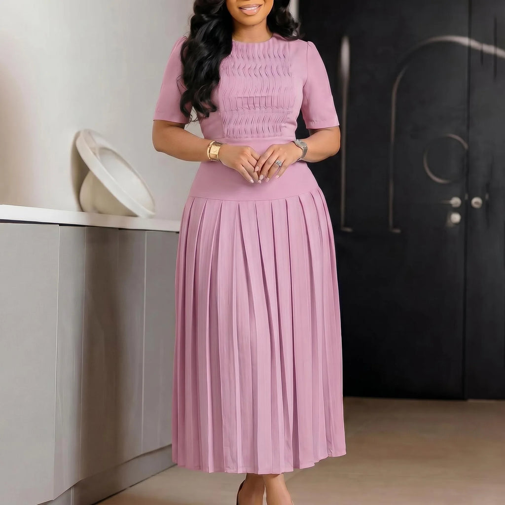 Vestido De Noche Elegante Mujer Sleeveless Round Neck Vest Long Pleated Dress Spring Summer Womens New Solid Color Evening Dress