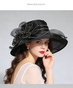  French Vintage Women Foldable Organza Church Derby Hat Ruffles Wide Brim Uv Protection Sun Hat  Ladies Outdoor Styling