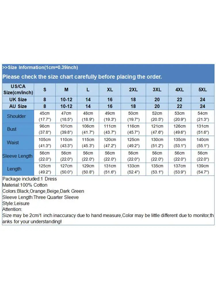2024 ZANZEA Fashion Summer Vintage Women Solid 3/4 Sleeve Sundress Baggy Loose Casual Dress Oversize Vestidos Kaftan Robe Femme