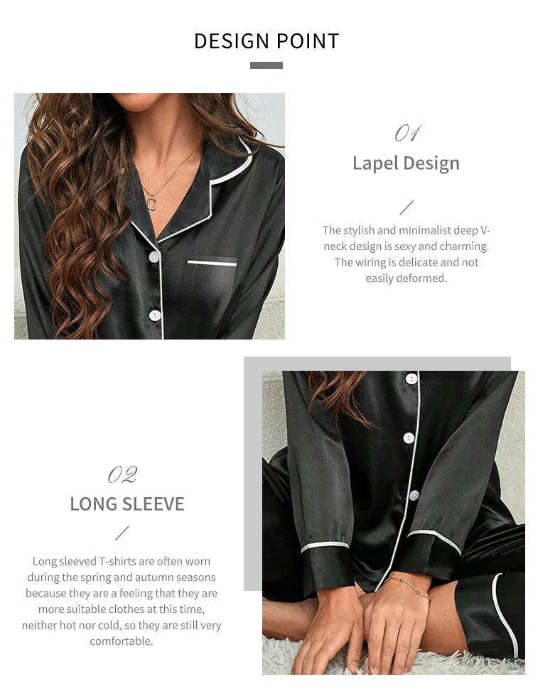 Plus Size Autumn and Winter Silk Pajamas Women Tops and Pants Solid Casual Soft Nightwear Buttons Cardigan Sleepwear Homewear