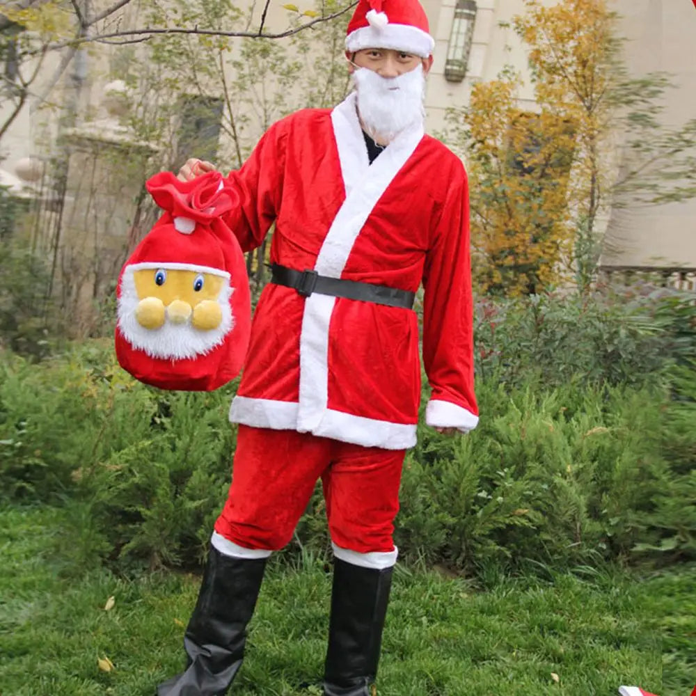 Funny Party Adults Belt Beard Velvet Christmas Clothes Santa Claus Costume Cosplay Suits Hat