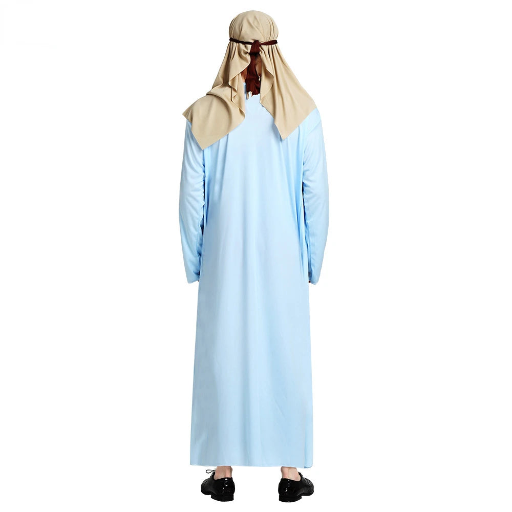 Women Men's Chief Arab Girl Arabian Costume Blue White Robe Halloween Cosplay Carnival Fancy Dressed Up