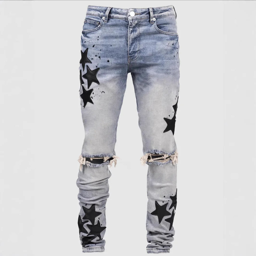 Jean homme slim déchiré – Streetwear délavé bleu, gris ou bleu clair