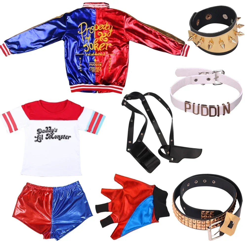 Robe Anime pour adultes, Costume pour femmes, perruque Quinn pour filles, t-shirt, veste Joker, Costume d'halloween,