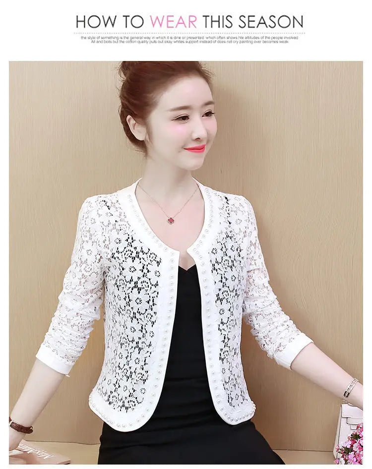Veste courte en dentelle femme — Cardigan léger printemps-été