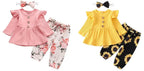 Newborn Baby Girl Clothes Set Solid Knitting Long Sleeve Tops Floral Print Pants Headband 3Pcs Outfits Casual Infant Clothing
