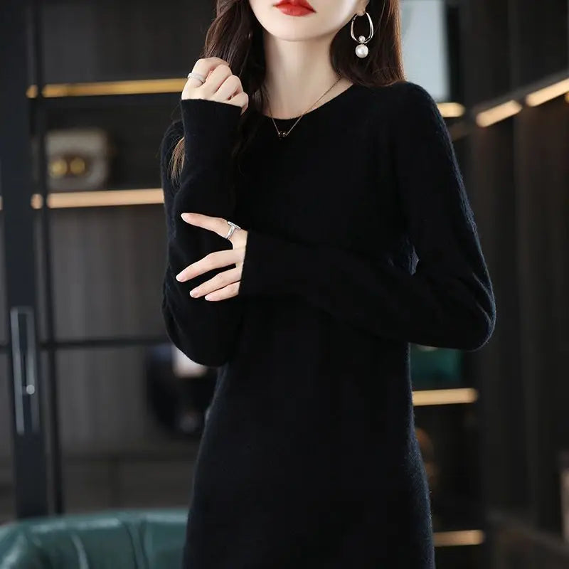 Robe longue femme en maille – Coupe droite et manches longues