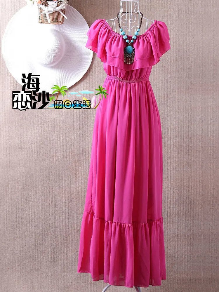 2024 Summer ruffle bohemia chiffon dress vestidos femininos tropical girl long dress vestidos robe femme