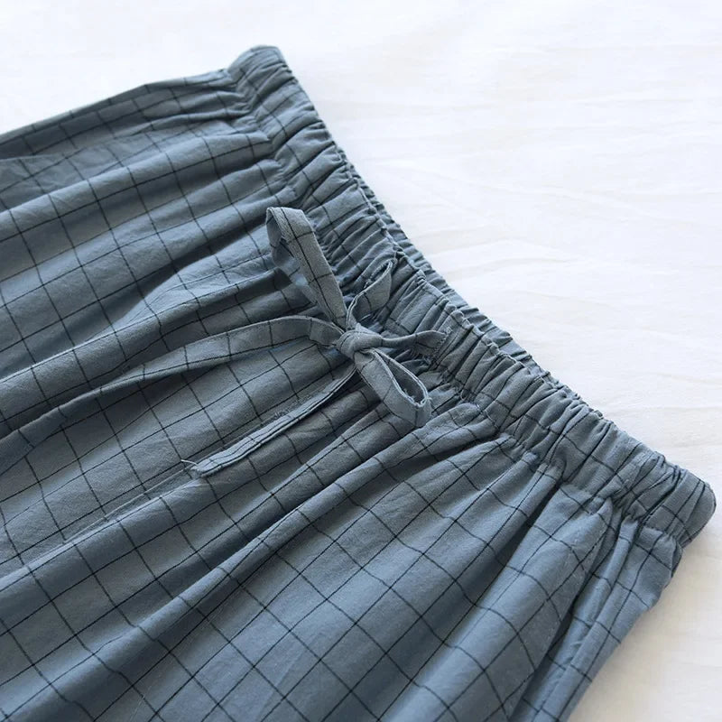 Men Pajama Pants Plaid Design Cotton Pajamas Long Trouser Spring Summer Male Thin Loose Sleep Bottoms Men Sleep Pants Plus Size