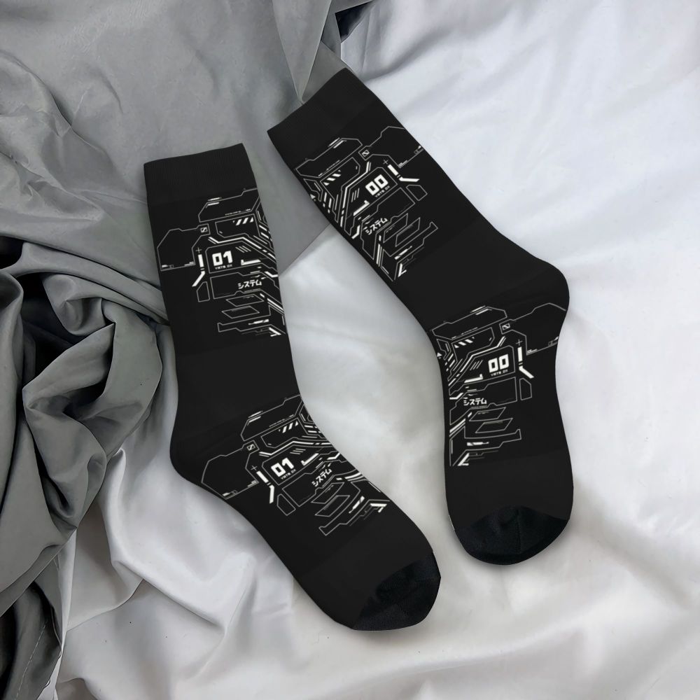 Techwear Men's Crew Socks Unisex Fun Japanese Future Tech Street Wear Style Spring Summer Autumn Winter Dress Socks