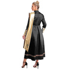 Costume femme à robe longue – Col montant et détails dorés