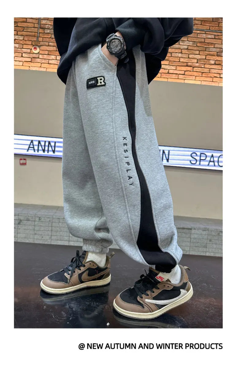 Velvet Pants Kids Children Sports Pants Winter Boys Long Cotton School Thick Casual Warm Grey Trousers 5 7 9 11 13 14 Years Old