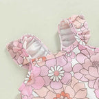 Baby Girls Swimwear Infant Off Shoulder Sleeveless Floral Print Bikini Kids Beachwear Toddler Bathing Suits Swimsuits