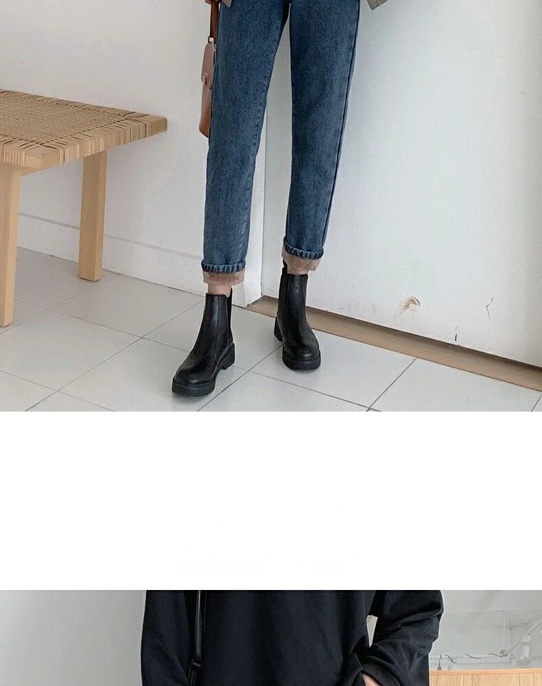 Velvet Thickened New Jeans Female Straight Pants Loose 2023 Winter Korean High-waisted Outside Wearing Warm Harun Pants