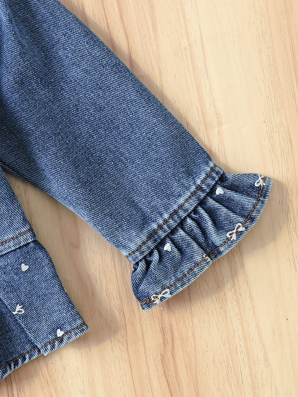 2Pcs Toddler Girl Denim Set, Ruffle Bow Cropped Jacket Flared Jeans Outfit 1-2Y