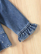 2Pcs Toddler Girl Denim Set, Ruffle Bow Cropped Jacket Flared Jeans Outfit 1-2Y