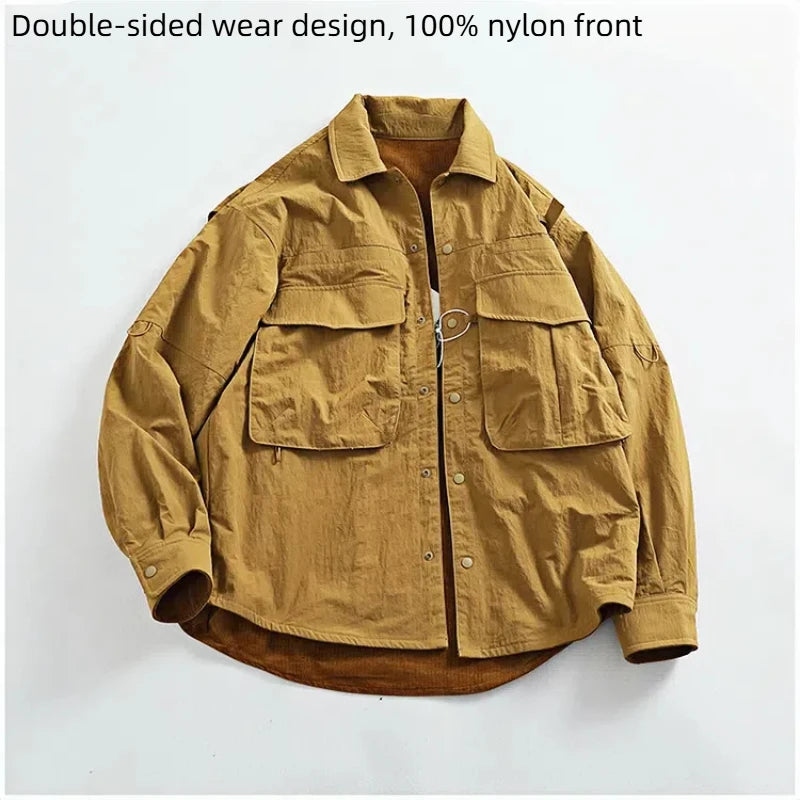 Veste Cargo Réversible Homme A+B – Poches Multiples Casual Américain Automne Hiver
