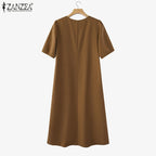 Robe femme ZANZEA col V – Manches courtes et coupe ample