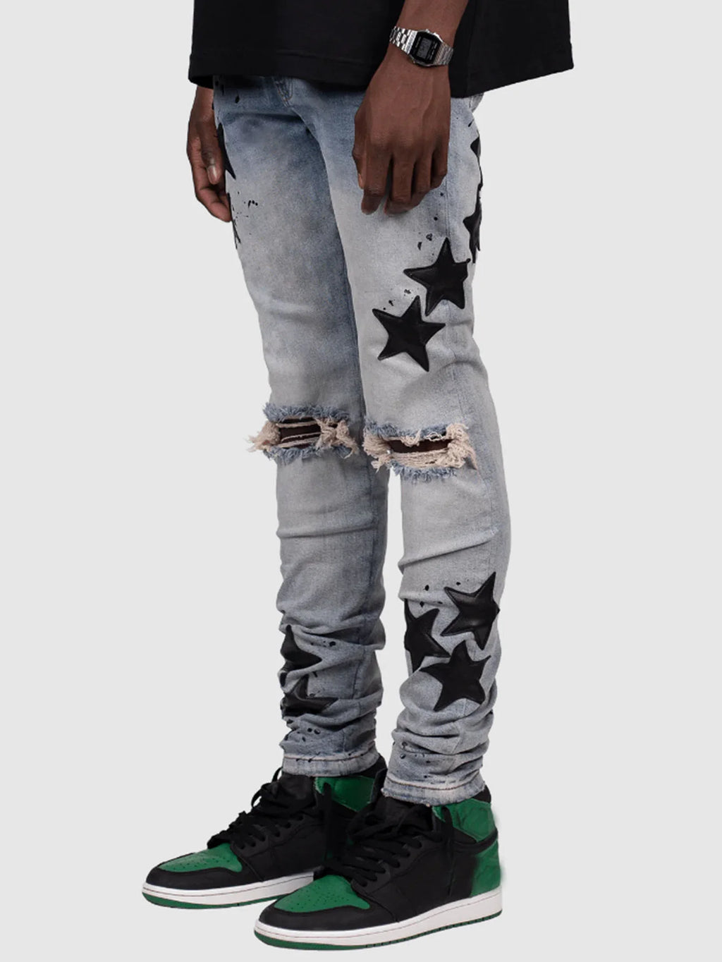 Jean homme slim déchiré – Streetwear délavé bleu, gris ou bleu clair